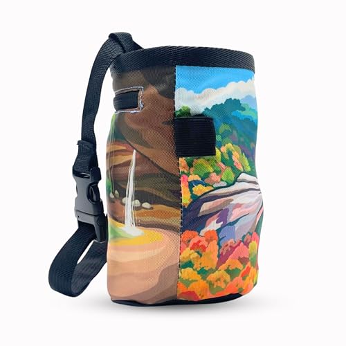 Rock Climbing Chalk Bag | for Outdoor, Gym, & Bouldering | Adjustable Waist Belt, Durable Drawstring Closure, & Zippered Pocket - style: Red River Gorge