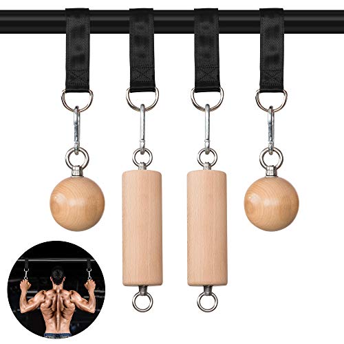 Wooden Pull Up Grips and Balls, Atomic Rock Climbing Holds Training Set,Grip Strength Trainer,Ninja Warrior Obstacle Course Handles and Rope.Suit(L/XL Ball(L/XL) - color: Suit XL