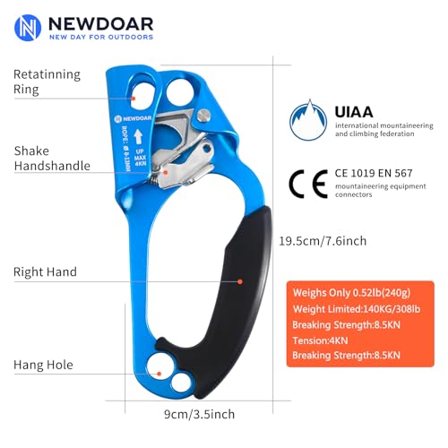 UIAA & CE Certified Hand Ascender Rock Climbing Tree Arborist Rappelling Gear Equipment Rope Clamp for 8~13MM Rope - color: Blue Set-Right