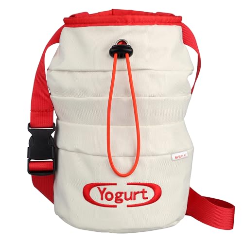 Chalk Bag for Rock Climbing, Bouldering, and Weightlifting - Asian-Inspired Design - Premium Chalk Bucket with Quick-Clip Belt, Zipper Pocket, Brush Holder - color: Yogurt