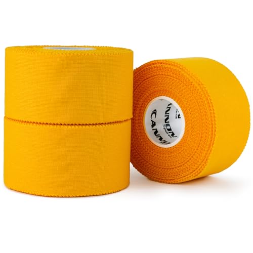 Cannon Sports Premium Athletic Tape - 1.5” x 45 Feet Per Roll - Easy Tear, No Sticky Residue, Very Strong, Hypoallergenic and Latex Free - Ideal for Sprains, Strains, First Aid - Pack of 3 (Gold) - color: Gold
