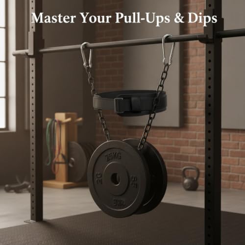 Home Gym Pull Up Station Accessory: Weighted Dip Belt with Heavy Duty Iron Chain for Strength Training - size: 3.94 x 3.15 x 3.15 in
