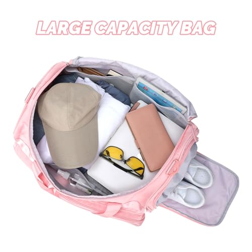 MAXTOP Gym Bag for Women Men Travel Duffle Bag Large Capacity Carry On Weekender Overnight Bag With Shoe Compartment Gym Tote Dry Wet Separation Duffel Bag for Travel - color: All Pink, style: Gym Bag