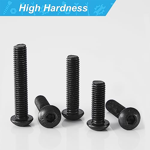 M6 x 30mm 35mm 40mm 45mm 50mm Button Head Socket Cap Screws Bolts, 10.9 Grade Alloy Steel, Black Oxide Finish, Metric Allen Hex Drive, Fully Threaded, Assortment Kit 50Pcs - size: Button M6x30-50 mm