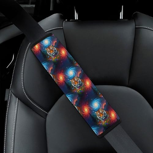 2 Pack Starry Night Floral Animal Tiger Seat Belt Shoulder Pad Breathable Shoulder Harness Cover for Child, All Vehicles, Neck and Shoulder Support - color: Pattern 176