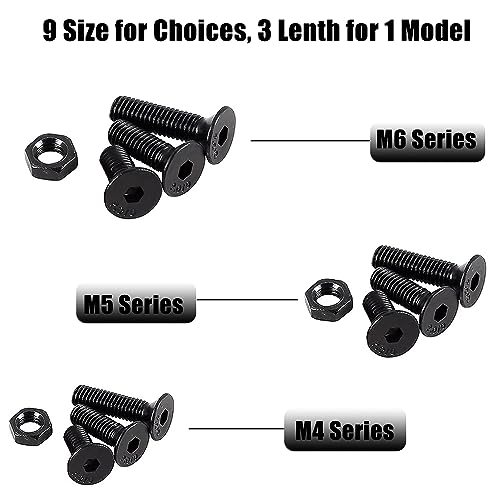 219 Pcs Black Metric M4 M5 M6 Flat Head Socket Cap Screws Countersunk Bolts, Alloy Steel Hex Socket Cap Bolts and Nuts, Allen Socket Drive Screws - size: Black Flat Head