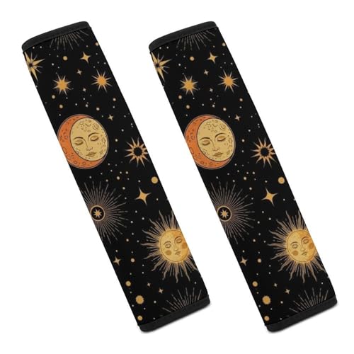 2 Piece Universal Soft and Comfortable Seat Belt Shoulder Pad for Kids, Most Cars, Celestial Sun Moon Stars Mystical Seat Belt Covers Cushion, Neck and Shoulder Support - color: Pattern 1203