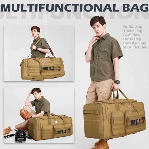 135L Extra Large Duffle Bag, Heavy Duty Sports Gym Travel Duffel Bag | for Basketball, Baseball, Hockey, Football, Helmets, and Pads - color: Brown