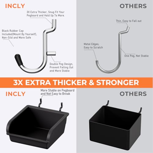 INCLY 48x36 Inch Metal Peg Board Kit 1/4" Pegboard Hooks Accessories | 6PCS Peg Board Panels, 234PCS Pegboard Accessories, Black Pegboard Wall Organizer, Tool Storage System for Garage Workbench - size: 48x36 Inch