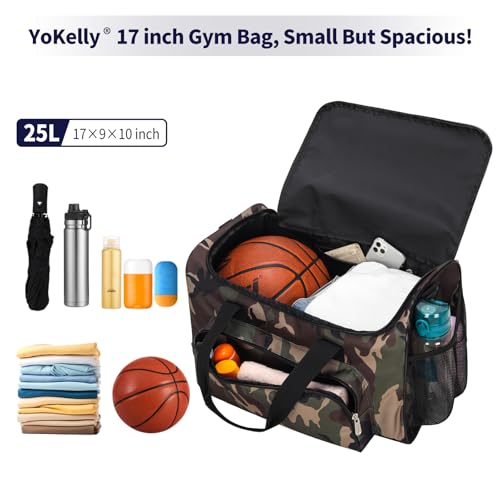 25L Small Gym Sport Duffle Bag, 17 inch, Camo | Weekender Overnight Bag, Travel, Workout, Fitness - color: Camo
