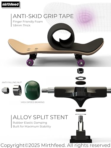 32mm Pro Fingerboard Complete Set | Bearing Wheels | 5 Ply Maple Deck | Anti Skid Grip Tape | Complimentary Tool | Concave Shape - color: Mini Finger Skateboard a : Skater Skull