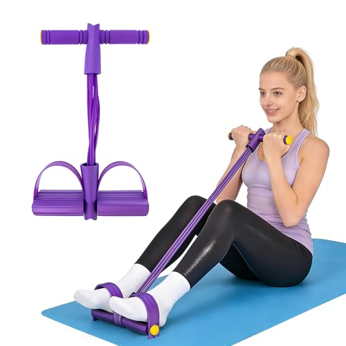 BlingKingdom Multifunction Fitness Resistance Band, 6-Tube Tension Exercise Rope Elastic Yoga Foot Pedal Puller Abdominal Trainer Band for Arm, Leg, Core, Workout, Sit-Up Training, Stretching