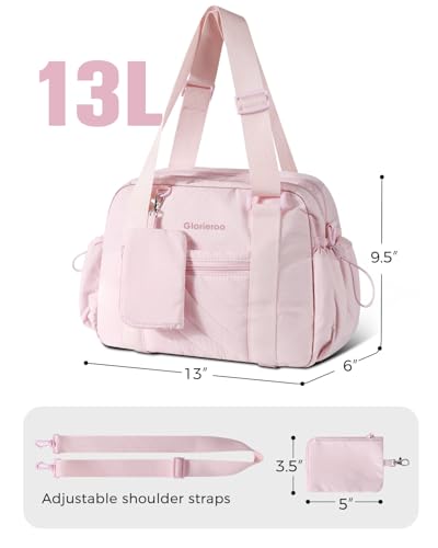 Small Gym Bag for Women - Duffle Weekender Work Duffel Carry on Tote Bag | Puffer Yoga Mat Holder Wet Compartment Coin Purse BPA-Free - color: Pink