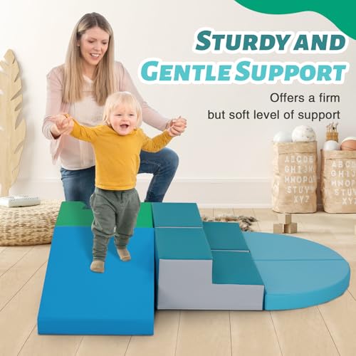 TODIBY 6-Piece Soft PU Leather Toddlers Climbing Toys, Indoor Climb and Crawl Activity Play Set, Foam Play Gym Climbing Structures for Toddlers 3, Baby Foam Blocks for Toddler - style: Modern