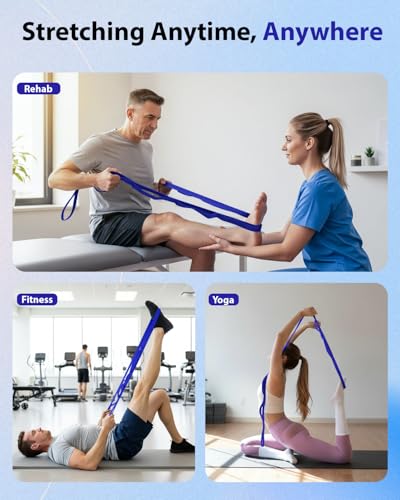 Trideer Stretching Strap with Loops & Leg Lifter, Non-Elastic PT-Style Physical Therapy Strap for Knee Replacement Rehab, Hamstring, Calf & Back Stretcher Mobility, Hip, Shoulder & Yoga - color: Deep Blue