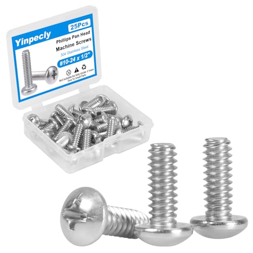 25 Pcs #10-24 x 1/2" Pan Head Machine Screws, 304 Stainless Steel, Truss Head Bolts, Full Thread, Bright Finish, Phillips Drive for Furniture Repairs and 3D Printer - size: #10-24 x 1/2"
