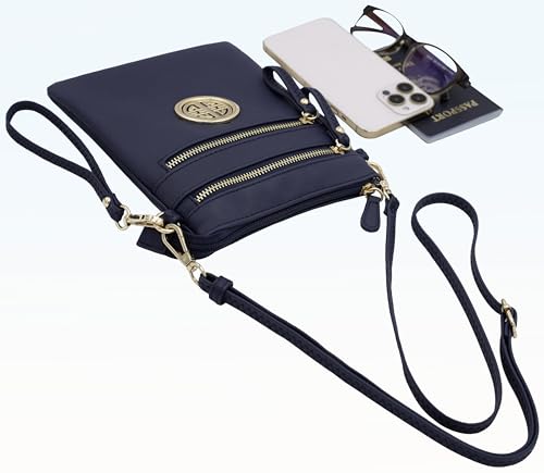 Solene Small Multi Zipper Pockets Crossbody Bag with Detachable Wristlet - color: Navy