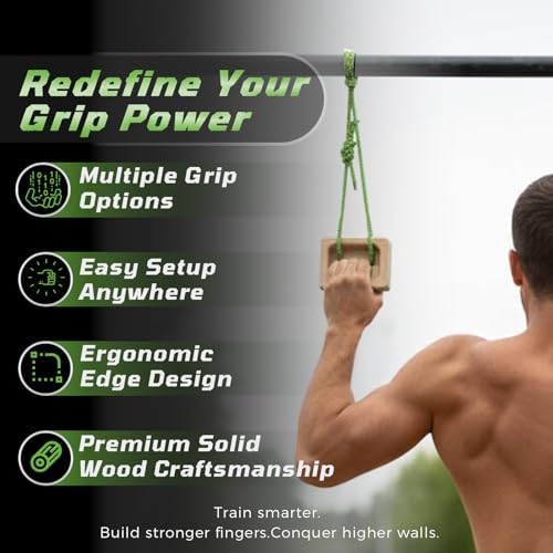 Portable Climbing Hangboard Dual Depth Wooden Grip Blocks for Finger Strength, Power, and Forearm Training Beech Wood Hang Board with Adjustable Rope and Carabiners - color: Wooden Grip*2