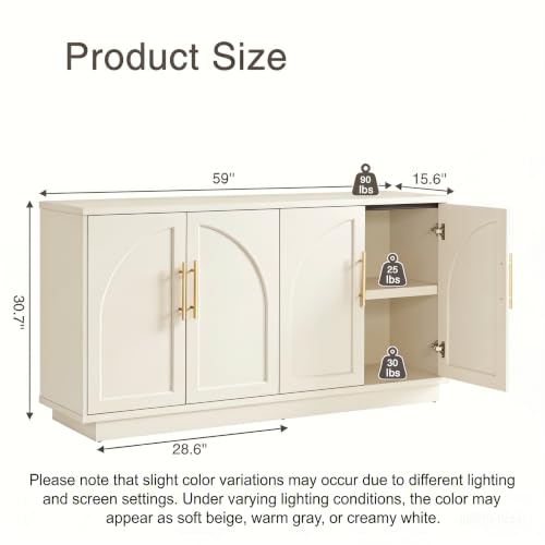 Fatmok Buffet Cabinet with Storage, 59'' Modern Arched Sideboard Cabinet w/Adjustable Shelves, Wood Media TV Console Table Credenza for Living Room Hallway Entryway, Beige(Not White) - color: A-beige