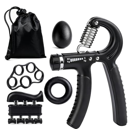 Hand Grip Strength Trainer Kit, Stress Balls, Finger Exerciser Extensioin, 5 Pack Forearm Gripper Strengthener Adjustable Resistance, Hand Strengthening Devices