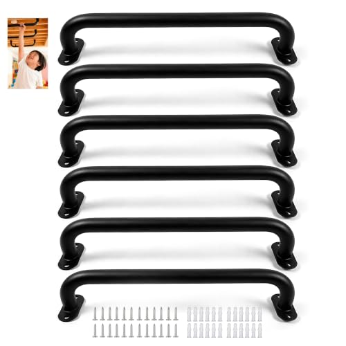 Monkey Bars Indoor Playground Handles 17inch, Heavy Duty Ceiling Grab Bars for Climbing Frames, Wall Ladders, Treehouses and Swing Set Accessories (6-Pack) - color: Black