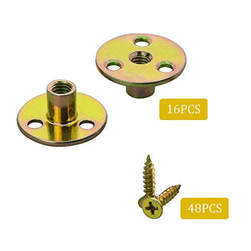 WMYCONGCONG 64PCS 3/8” Brad Hole Tee T-nut with Round Base Iron Plate Nut Screw Set Furniture Hardware Flange Insert Female Thread T-Nut with Mounting Screws Set (3/8" - 64Pcs) - size: 3/8" - 64Pcs
