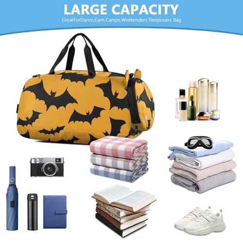 Kids Sports Duffel Bag for Boys & Girls - Halloween Bats Black Pattern 100% Polyester Gym Bag with Separate Shoe Compartment, Adjustable Shoulder Strap, Compact Travel & Workout Gear - color: Halloween Bats Black Pattern