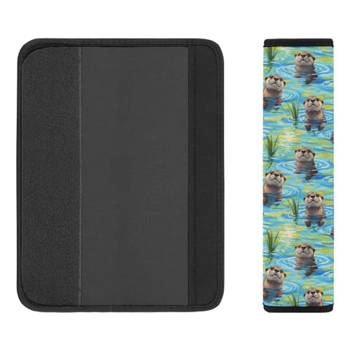 2 Pack Blue Water Scene Cute Otters Seat Belt Cover Universal Fit Shoulder Protector for Adults and Children, Most Cars, Comfortable Driving - color: Pattern 582