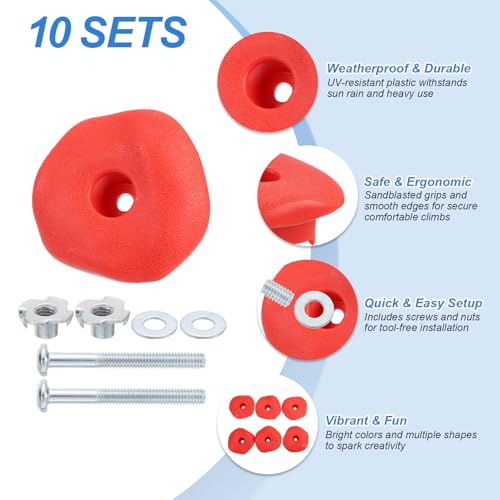 PATIKIL Rock Climbing Holds, Climbing Rock Wall Grips Play Set Climber Attachments with Single Holes for Playground - color: Red, style: Red-C
