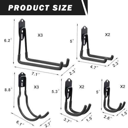 Wallmaster Garage Hooks Organizer Kit,12 Pack Adjustable Heavy Duty Shelving Hook,Wall Mount Utility Steel Garage Organization (Black) - size: 12 pcs-Black