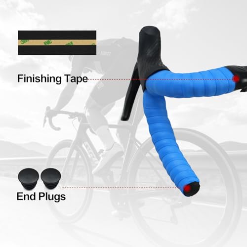 BD13 Bike Handlebar Tape, EVA Road Bike Bar Tape with Shock Absorbing Cushioning, Anti-Slip Bicycle Handlebar Wrap, Heavy-Duty Acrylic Double Sided Tape, (Blue) - color: blue