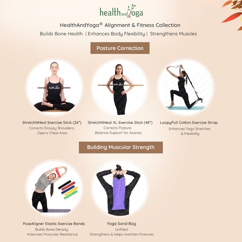 HealthAndYoga™ StretchNHeal Collapsible Multi-Use Wooden Yoga Stick - Regular and XL - Portable Posture Corrector Pole, Stretch Mobility Stick, Physical Workout Exercise Dowel - size: Regular - 26" without Sleeve