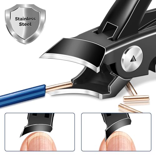 Slanted Toenail Clippers, Wide Opening Ingrown Nail Clippers for Men | Toenail Clippers for Seniors Thick Toenails, Long Handle Toe Nail Clippers with Catcher - color: Black 2pcs