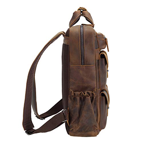 Polare Cowhide Leather Multiple Laptop Backpack Day Pack Travel Bag Satchel For Men - color: Dark Brown