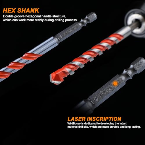 Concrete Drill Bits, 5/32" Hex Shank Masonry Bits, 10PCS | carbide masonry drill bits for concrete, brick, tile, glass, cement and plastic with hex shanks - size: 5/32"
