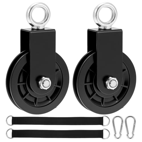 QWORK Gym Pulley Wheel Set, 2 Sets Cable Pulley with Swing Strap Carabiner – 330 lbs Capacity