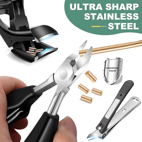 Toenail Clippers for Seniors Thick Toenails, CLPPNA Angled Head Large Toe Nail Clippers Set for Men, Heavy Duty 45° Ingrown Toenail Clippers, 37mm Wide Opening Nail Cutter with Long Handle, 6PCS - style: 6PCS(Ingrown & Angled & Slanted）