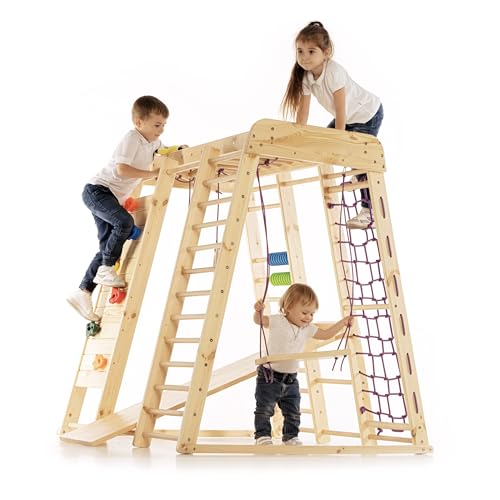 WEDANTA Wooden Swedish Ladder Wall Set – Kids Stall Bars for Exercise – Kids Swedish Gymnastic Wall Gym – Wood Stall Bar Gymnastics Playground – Best Gym for All Family - color: Akvarelka-mini