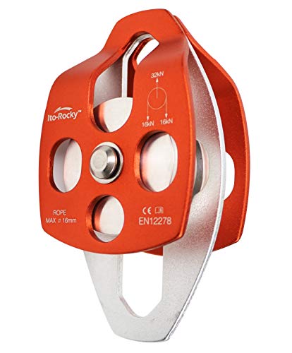 Double Sheave Pulley 32 kN CE Certified Rescue Climbing Gear with Swing Plate for Progress Capture System Rigging Hauling Arborist Tree Climbing - color: Double Pulley - Orange