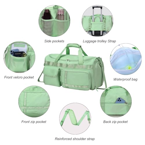 MAXTOP Gym Bag for Women Men Travel Duffle Bag Large Capacity Carry On Weekender Overnight Bag With Shoe Compartment Gym Tote Dry Wet Separation Duffel Bag for Travel - color: Matcha Green, style: Gym Bag