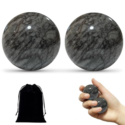 Baoding Balls Hand Therapy Balls, Dark Grey, 1.57 inch, 2 Pack | Stress Relief, Hand Exercise, Arthritis, Chinese Massage Ball Set, Storage Bag Included - color: Dark Grey, size: Medium-1.57"