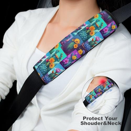 Universal Fit Seat Belt Shoulder Pad for Kids, Car Seats Pushchair Strollers High Chair Pushchair, 1 Pair Cactus Flower Botanical Plant Automotive Seat Belt Protector - color: Pattern 603