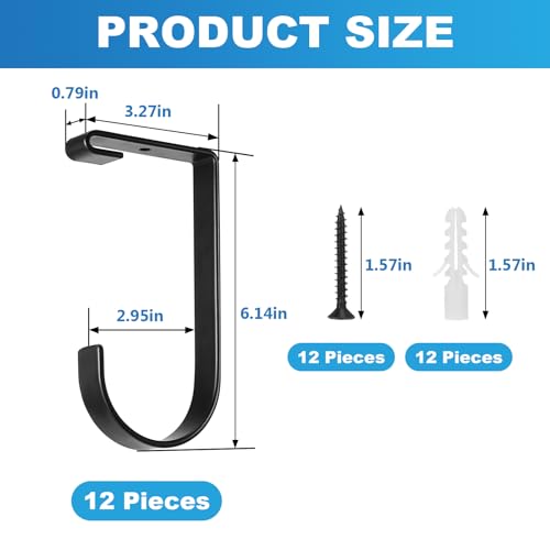 Ferraycle 12 Pcs Add-on Storage Hooks for Ceiling Rack and Wall Shelving, Bike Hanging and Flat Hooks, Black