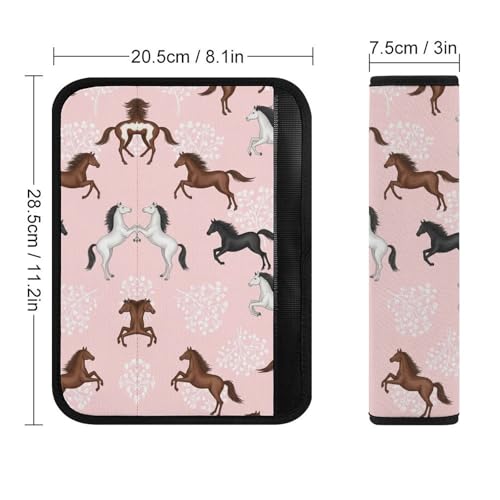 2PCS Grey White Brown Horses Flowers Pink Seat Belt Cover Breathable Seat Belt Cushion for Adults and Children, All Vehicles, Comfortable Driving - color: Pattern 1080