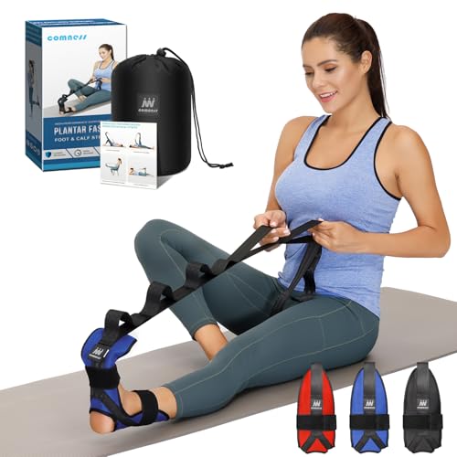 comness Foot and Calf Stretcher-Stretching Strap For Plantar Fasciitis, Heel Spurs, Foot Drop, Achilles Tendonitis & Hamstring. Yoga Foot & Leg Stretch Strap. (Blue) - color: Blue