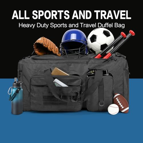120L Extra Large Duffle Bag for Men, 32" Heavy Duty Sports Gym and Travel Duffel Bag with Shoes Compartment, Equipment Gear Bag for Football Soccer Baseball Hockey Helmets Pads, XL Giant Black - color: Black