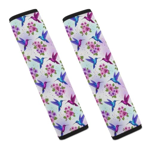 Universal Soft and Comfortable Seat Belt Cover for Adult Use, Stroller Pushchair High Chair, 2 Pack Floral Bird Purple Flower Hummingbird Shoulder Harness Cover - color: Pattern 768