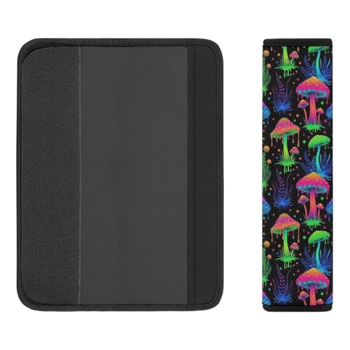 Soft Padded Seat Belt Cover for Girls and Boys, Stroller Pushchair High Chair, 2 Piece Glowing Mushroom Neon Shoulder Protector Anti-Slip Pad - color: Pattern 211