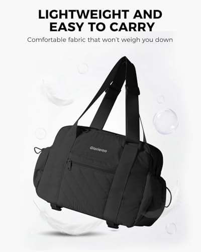 Small Gym Bag for Women - Duffle Weekender Work Duffel Carry on Tote Bag | Puffer Yoga Mat Holder Wet Compartment Coin Purse BPA-Free - color: Black