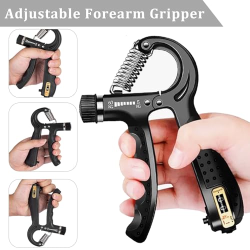 Hand Grip Strengthener Kit 5 Pack Adjustable Finger Forearm Hand Exerciser | Adjustable Grip Trainer, Finger Stretcher & Stress Ball Set for Strength Training & Hand Exercises